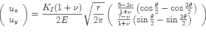 \begin{displaymath}
\left(
\begin{array}{l}
u_x\\
u_y
\end{array}\right)
= \fra...
...heta}{2} - \sin\frac{3 \theta}{2}\right)\\
\end{array}\right)
\end{displaymath}