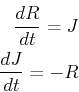 \begin{displaymath}
\begin{split}
\frac{dR}{dt} = J\\
\frac{dJ}{dt} = -R
\end{split}\end{displaymath}
