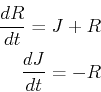 \begin{displaymath}
\begin{split}
\frac{dR}{dt} = J + R\\
\frac{dJ}{dt} = -R
\end{split}\end{displaymath}