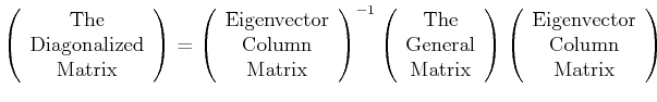 $\displaystyle \left( \begin{array}{c} \text{The}\ \text{Diagonalized}\ \text{...
...rray}{c} \text{Eigenvector}\ \text{Column}\ \text{Matrix} \end{array} \right)$