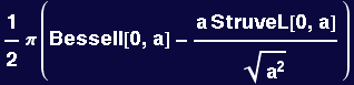 1/2 &pi; (BesselI[0, a] - (a StruveL[0, a])/a^2^(1/2))