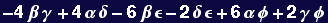 -4 &beta; &gamma; + 4 &alpha; &delta; - 6 &beta; &epsilon; - 2 &delta; &epsilon; + 6 &alpha; &phi; + 2 &gamma; &phi;