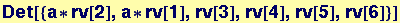 Det[{a * rv[2], a * rv[1], rv[3], rv[4], rv[5], rv[6]}]