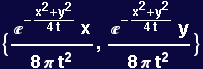 {(^(-(x^2 + y^2)/(4 t)) x)/(8 &pi; t^2), (^(-(x^2 + y^2)/(4 t)) y)/(8 &pi; t^2)}