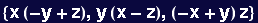 {x (-y + z), y (x - z), (-x + y) z}