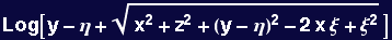 Log[y - &eta; + (x^2 + z^2 + (y - &eta;)^2 - 2 x &xi; + &xi;^2)^(1/2)]