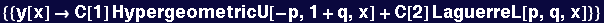 {{y[x] &rarr;C[1] HypergeometricU[-p, 1 + q, x] + C[2] LaguerreL[p, q, x]}}