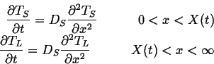 \begin{displaymath}\begin{split}\ensuremath{\frac{\partial{T_S}}{\partial{t}}}= ...
...rtial{x}^2}}\mbox{\hspace{0.5in}} X(t) < x < \infty \end{split}\end{displaymath}