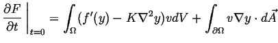 $\displaystyle \frac{\partial F}{\partial t} \ensuremath{\left.\mbox{\rule{0pt}{...
... f'(y) - K \nabla^2 y ) v dV + \int_{\partial \Omega} v \nabla y \cdot d\vec{A}$