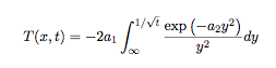 $\displaystyle T(x,y) = -2 a_1 \int_\infty^{1/y^2} \frac{\exp \left(-a_2 y^2\right)}{y^2}
dy
$