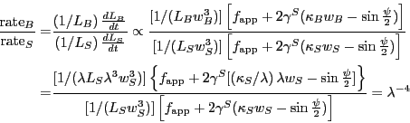 \begin{displaymath}
\begin{split}
\frac{\mathrm{rate}_B}{\mathrm{rate}_S}
= & \f...
...S w_S - \sin
\frac{\psi}{2})\right]}
= \lambda^{-4}
\end{split}\end{displaymath}