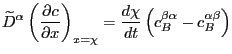 $\displaystyle \widetilde D^\alpha \left( \PFD {c}{x}\right)_{x=\IP } = \FD {\IP }{t} \left(
c_B^{\beta \alpha} - c_B^{\alpha \beta}\right)
$