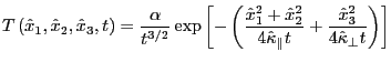 $\displaystyle T \left( \hat x_1, \hat x_2, \hat x_3, t \right)= \frac{\alpha}{t...
...\kappa_\parallel t} + \frac{\hat x_3^2}{4
\hat
\kappa_\perp t}
\right)
\right]
$